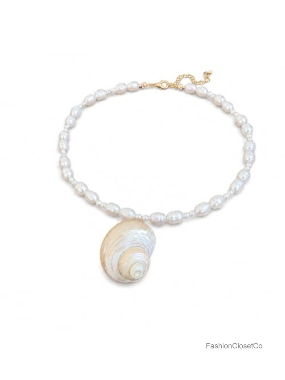 Faux Pearl Shell Pendant Necklace Baroque Choker Coastal Jewelry